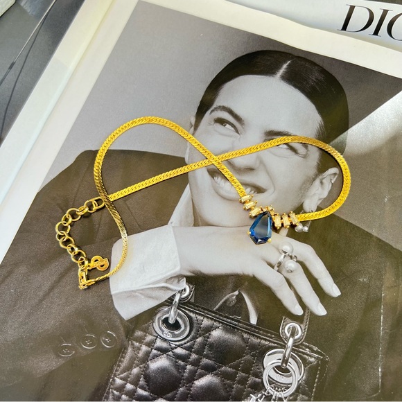 DIOR Water Drop Necklace Gold Plated Christian Dior Jewelry Emerald Cut - Picture 6 of 13